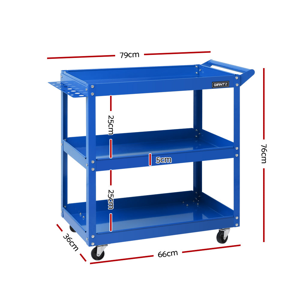 Tool Cart 3 Tier Parts Steel Trolley Mechanic Storage Organizer Blue