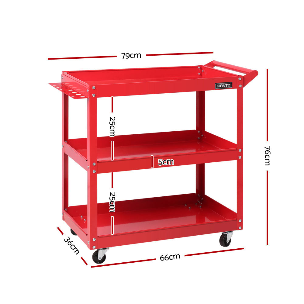 vTool Cart 3 Tier Parts Steel Trolley Mechanic Storage Organizer Red