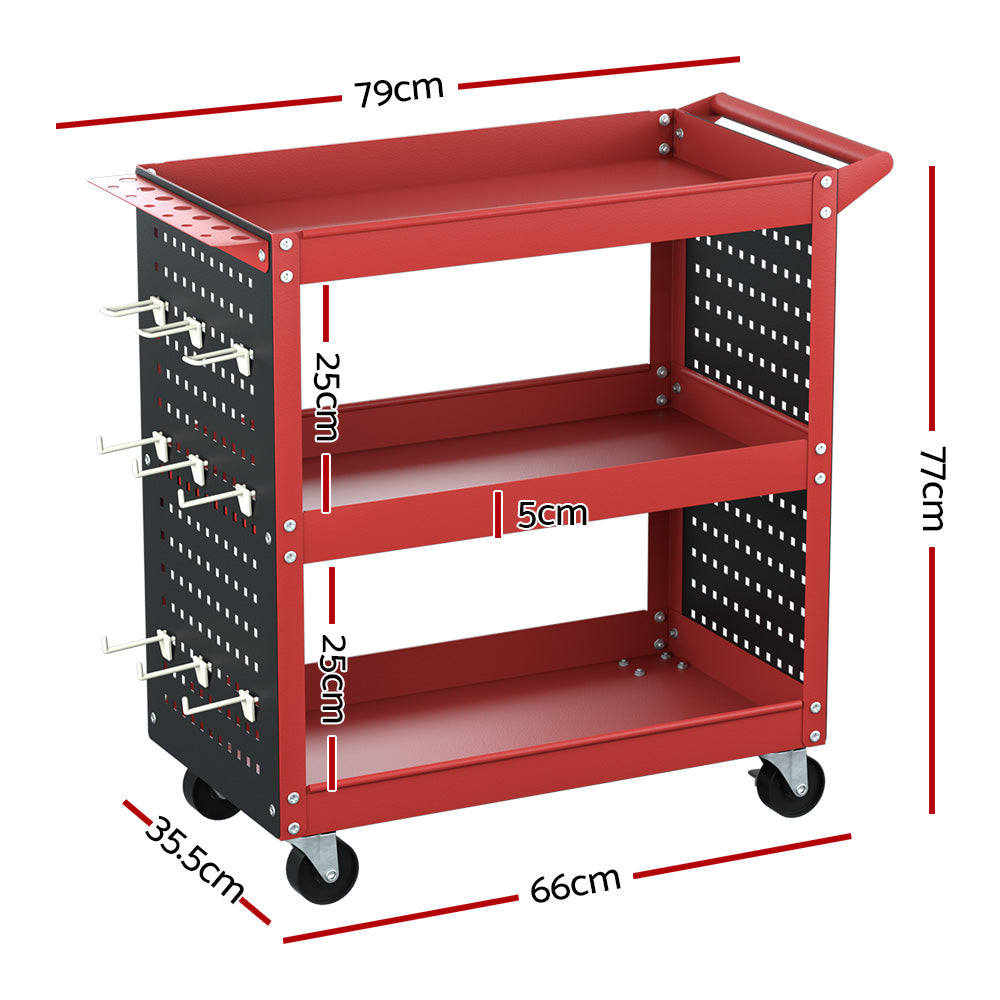 Tool Cart Trolley 3-Tier Toolbox Workshop Garage Storage Organizer 150kg