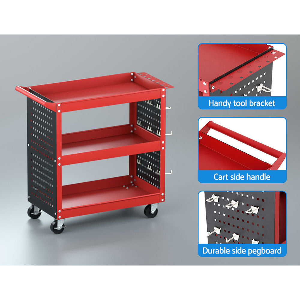 Tool Cart Trolley 3-Tier Toolbox Workshop Garage Storage Organizer 150kg