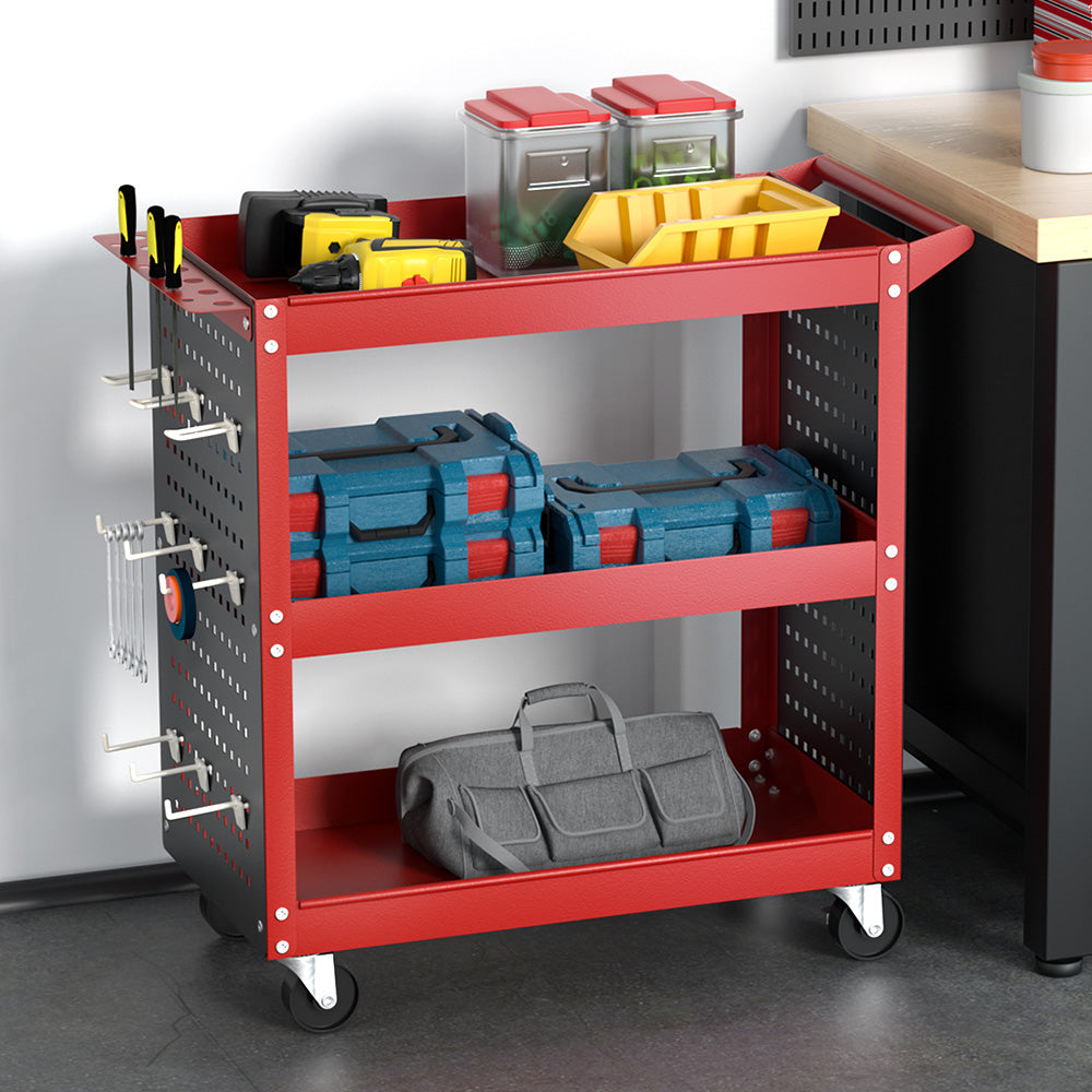 Tool Cart Trolley 3-Tier Toolbox Workshop Garage Storage Organizer 150kg