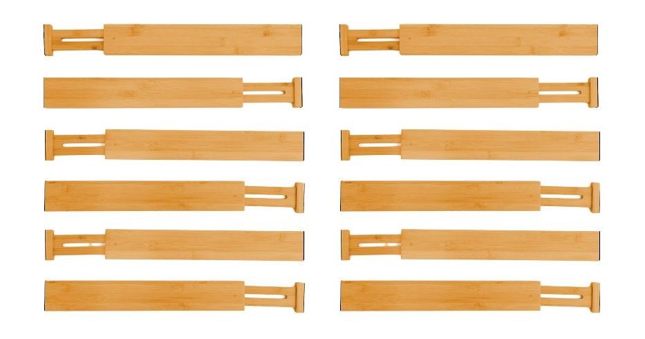 12 Pack Bamboo Adjustable Kitchen Storage Drawer Dividers (Large, 44-55 cm) storage nook