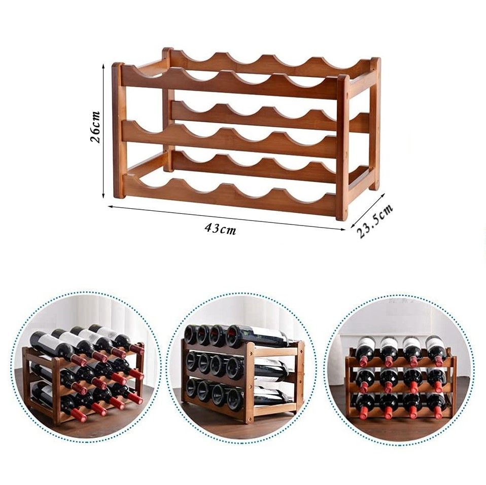 Wine Storage Rack 3-layer Bamboo (12 bottles)