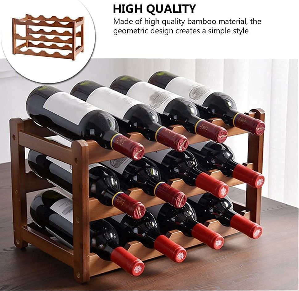 Wine Storage Rack 3-layer Bamboo (12 bottles)