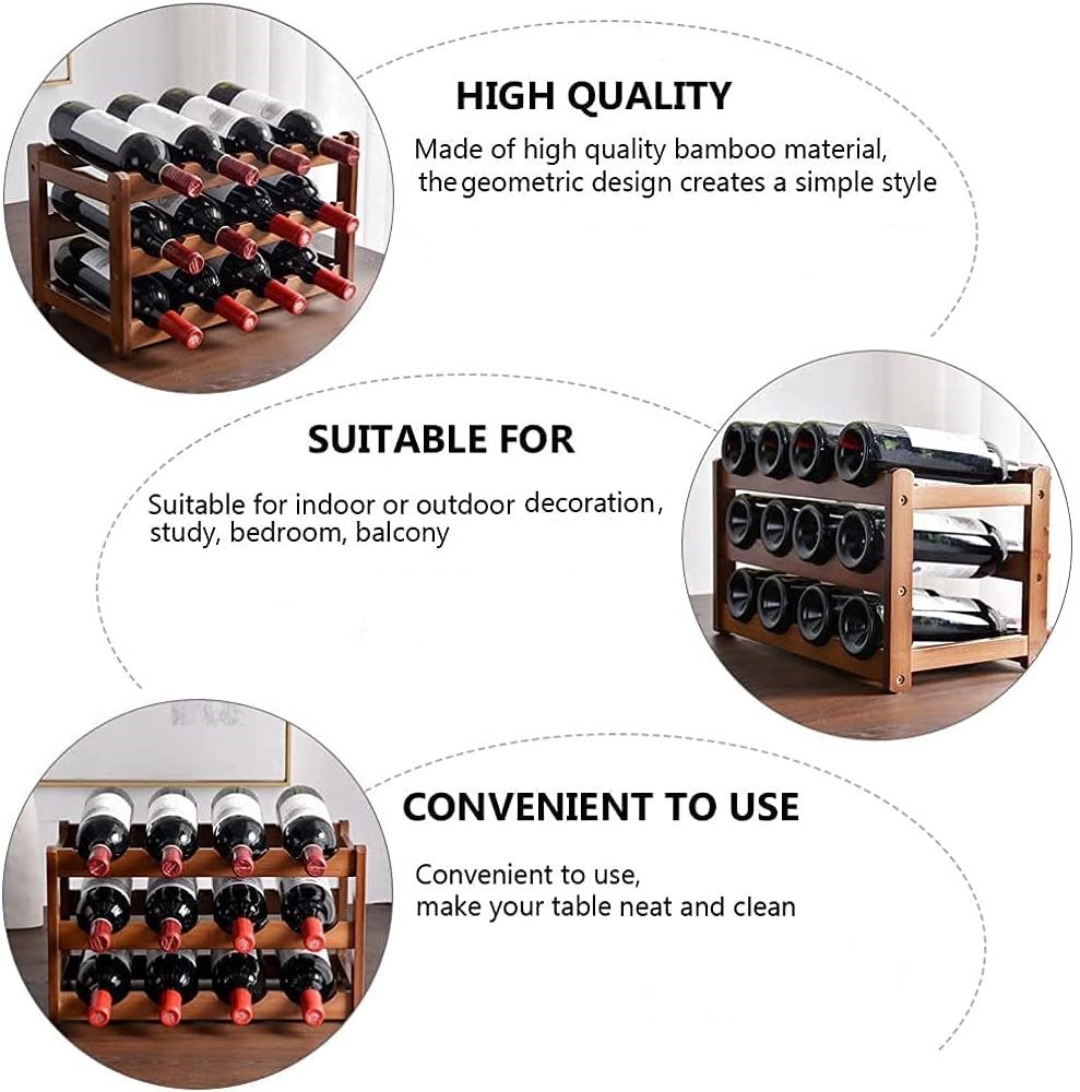 Wine Storage Rack 3-layer Bamboo (12 bottles)