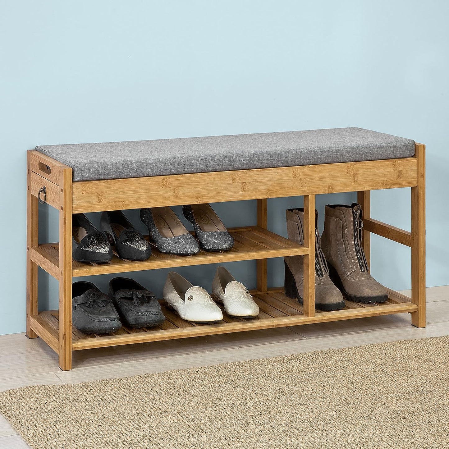 Bamboo Shoe Bench Drawers Lift Top shoe storage