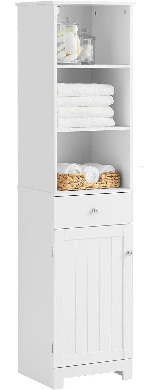 Tall Bathroom Storage Cabinet 3 Shelves, White Bathroom Storage