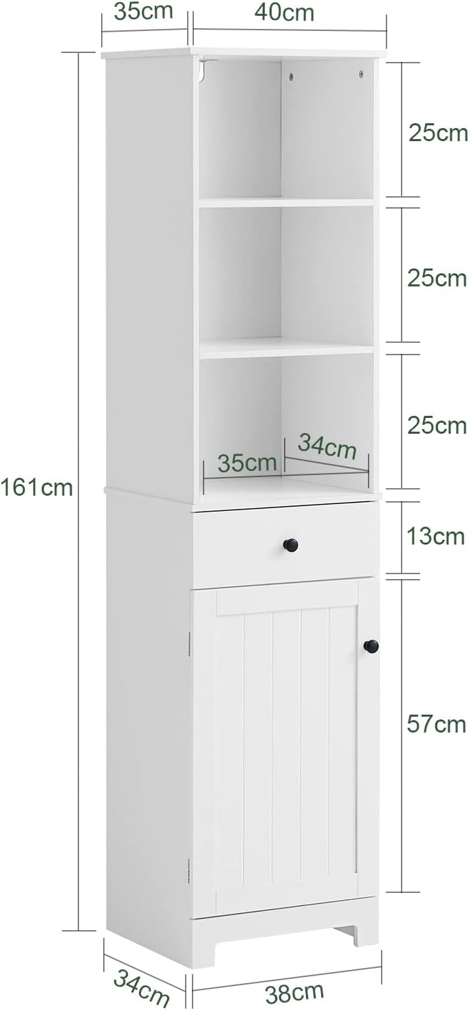 Tall Bathroom Storage Cabinet 3 Shelves, White