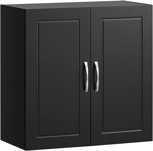 Wall Storage Cabinet Double Doors, Black Bathroom storage , storage nook