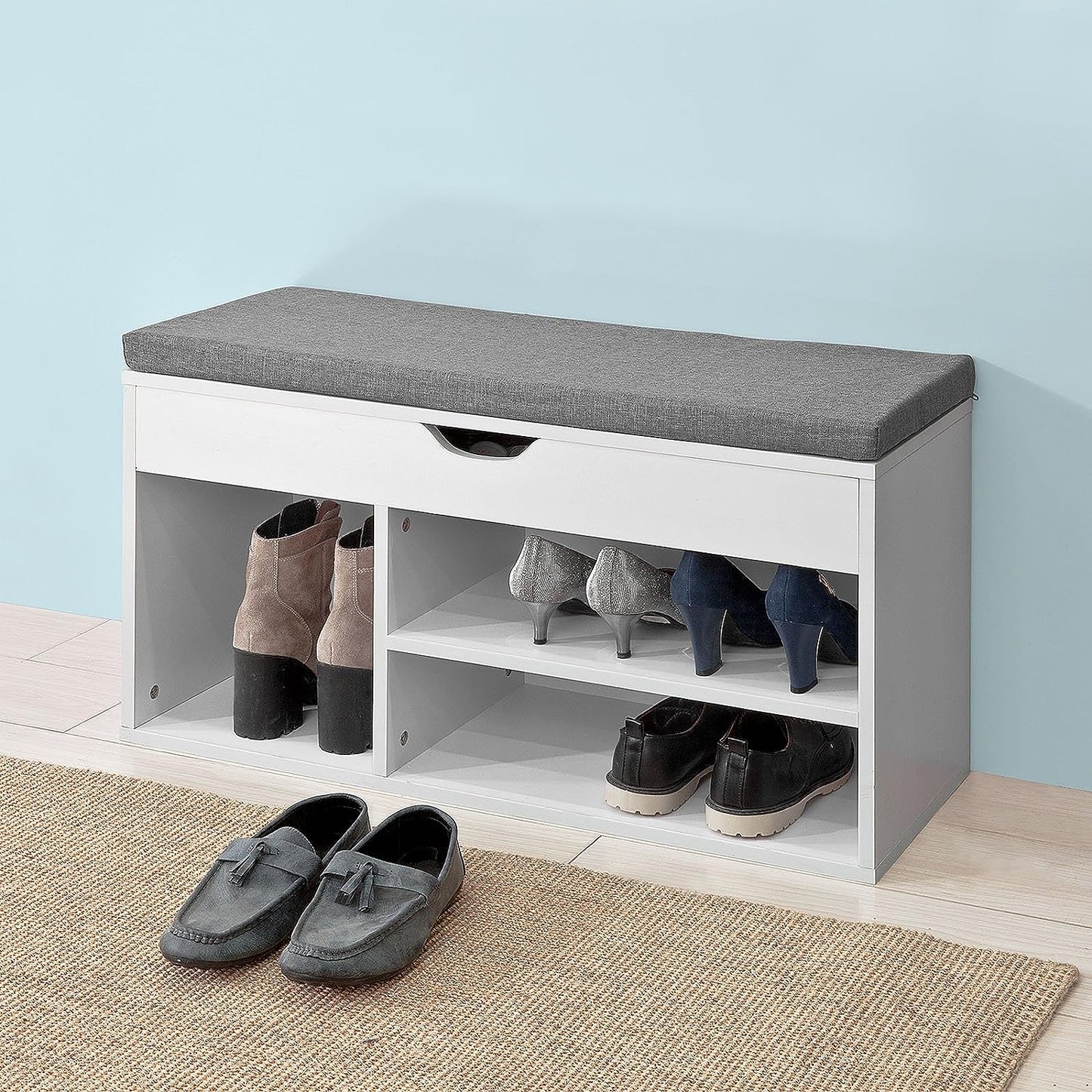 Padded Shoe Bench Lift Up Shoe Storage