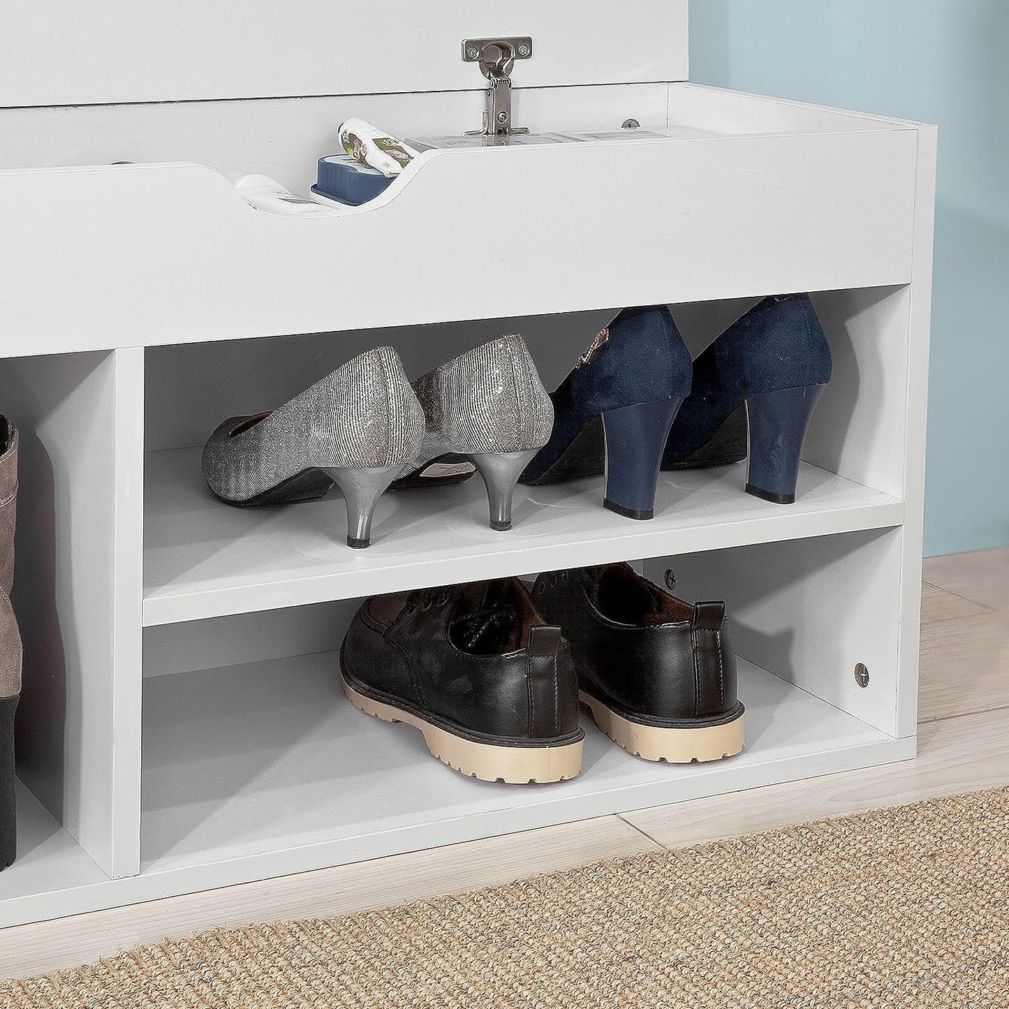 Padded Shoe Bench Lift Up Shoe Storage