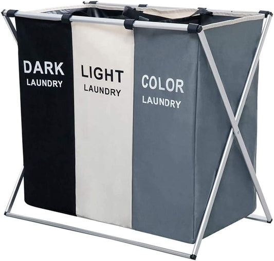 Laundry Clothes Hamper Basket with Waterproof bags and Aluminum Frame 3 in 1 Large 135L 
