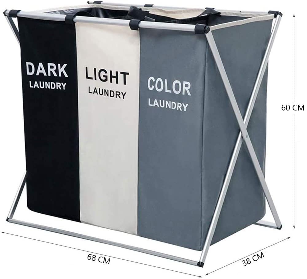 Laundry Clothes Hamper Basket with Waterproof bags and Aluminum Frame 3 in 1 Large 135L 