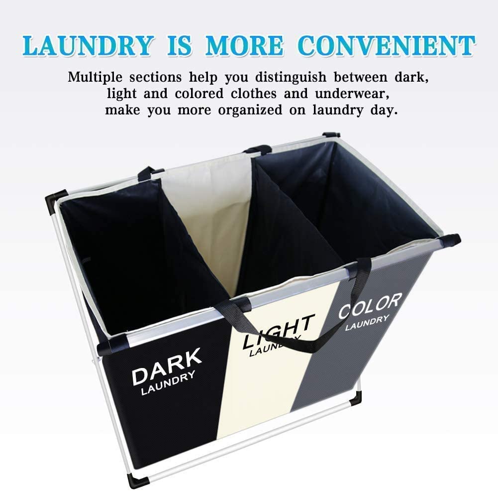 Laundry Clothes Hamper Basket with Waterproof bags and Aluminum Frame 3 in 1 Large 135L 