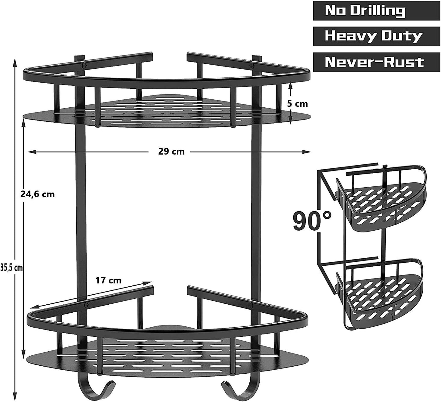 Corner Shelf Storage Rack for Bathroom 2 Pack Aluminum Adhesive Shower Caddy