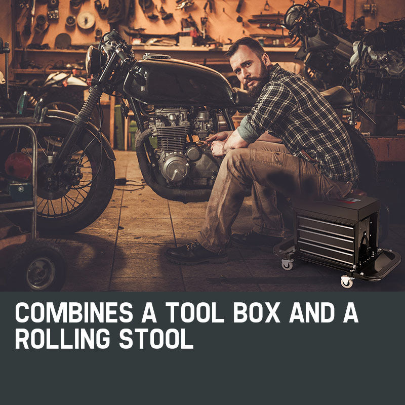 Rolling Tool Box Stool Mechanic Creeper Toolbox Seat Cushion Garage Tray