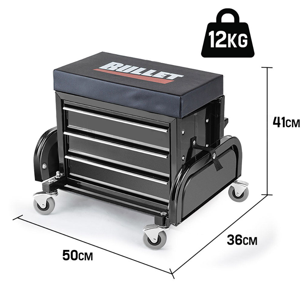 Rolling Tool Box Stool Mechanic Creeper Toolbox Seat Cushion Garage Tray