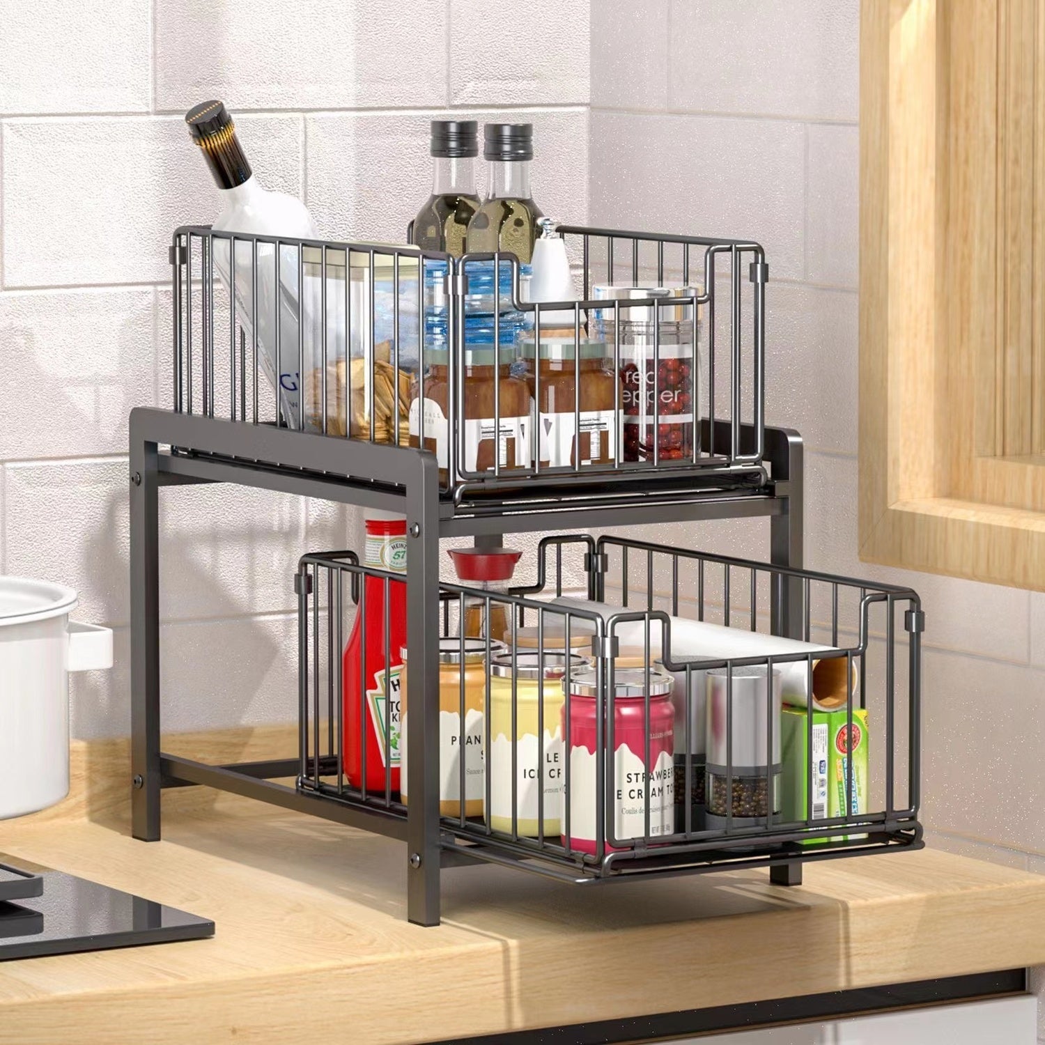 Under Sink Organizer Pull Out Sliding Drawer Cabinets