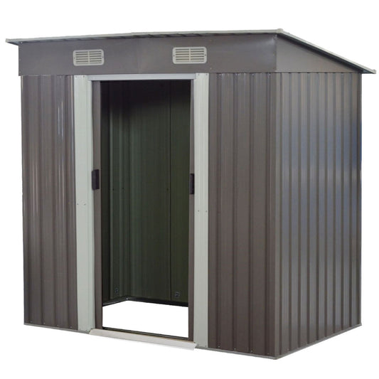Garden Shed with Base Flat Roof Outdoor Storage 4ft x 8ft - Grey