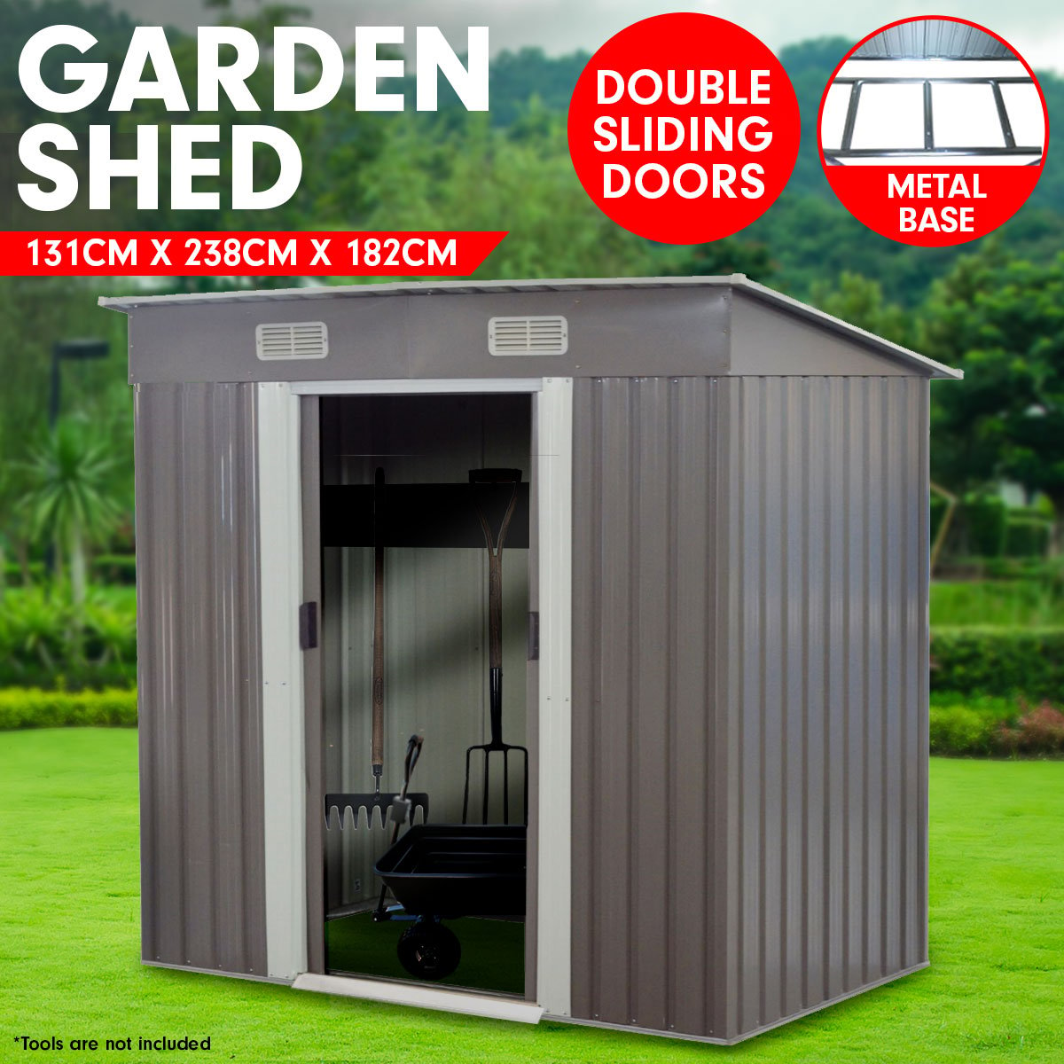 Garden Shed with Base Flat Roof Outdoor Storage 4ft x 8ft - Grey