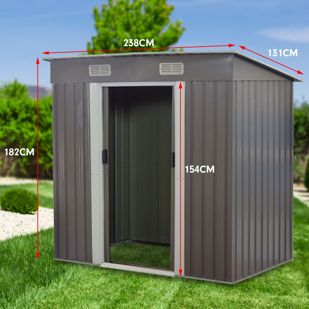 Garden Shed with Base Flat Roof Outdoor Storage 4ft x 8ft - Grey