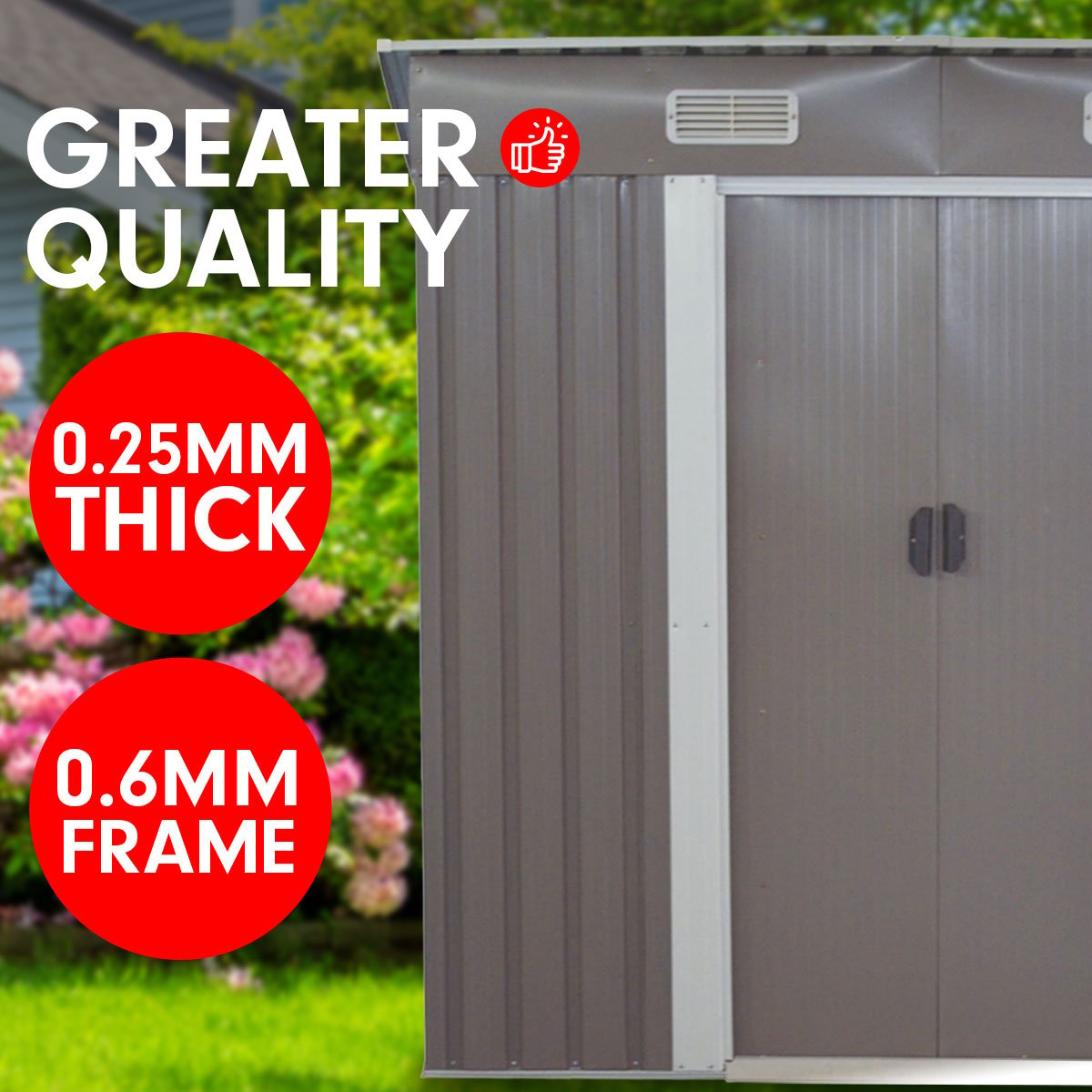 Garden Shed with Base Flat Roof Outdoor Storage 4ft x 8ft - Grey