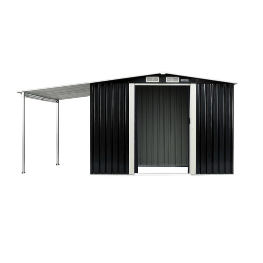 Garden Shed with Open Storage 6x8ft Zinc Steel - Black