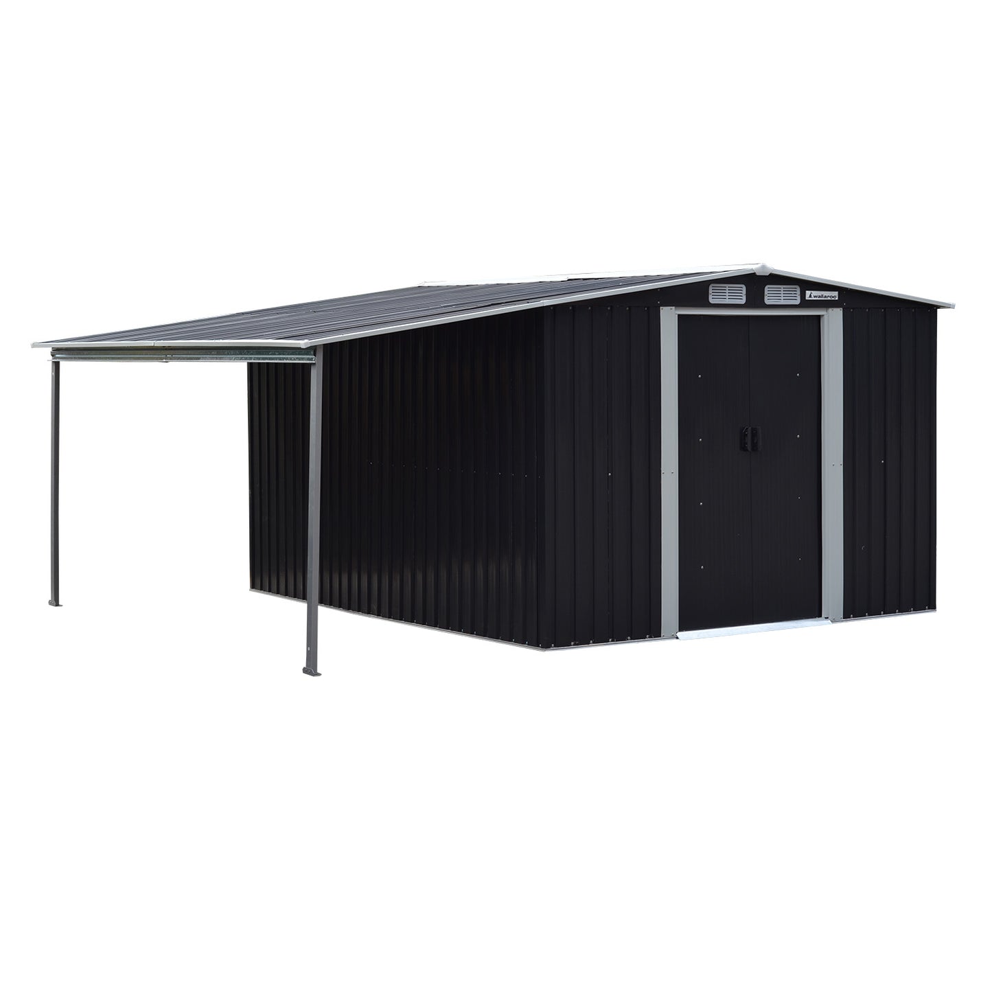 Garden Shed with Open Storage 6x8ft Zinc Steel - Black