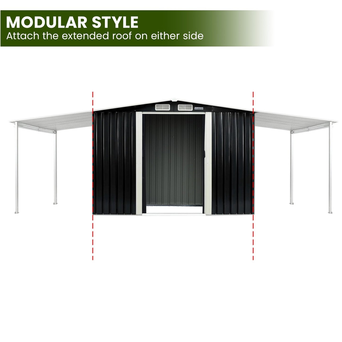 Garden Shed with Open Storage 6x8ft Zinc Steel - Black