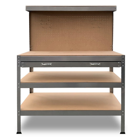 3-layered Work Bench Garage Storage Table 3-layered Tool Shop Shelf Silver