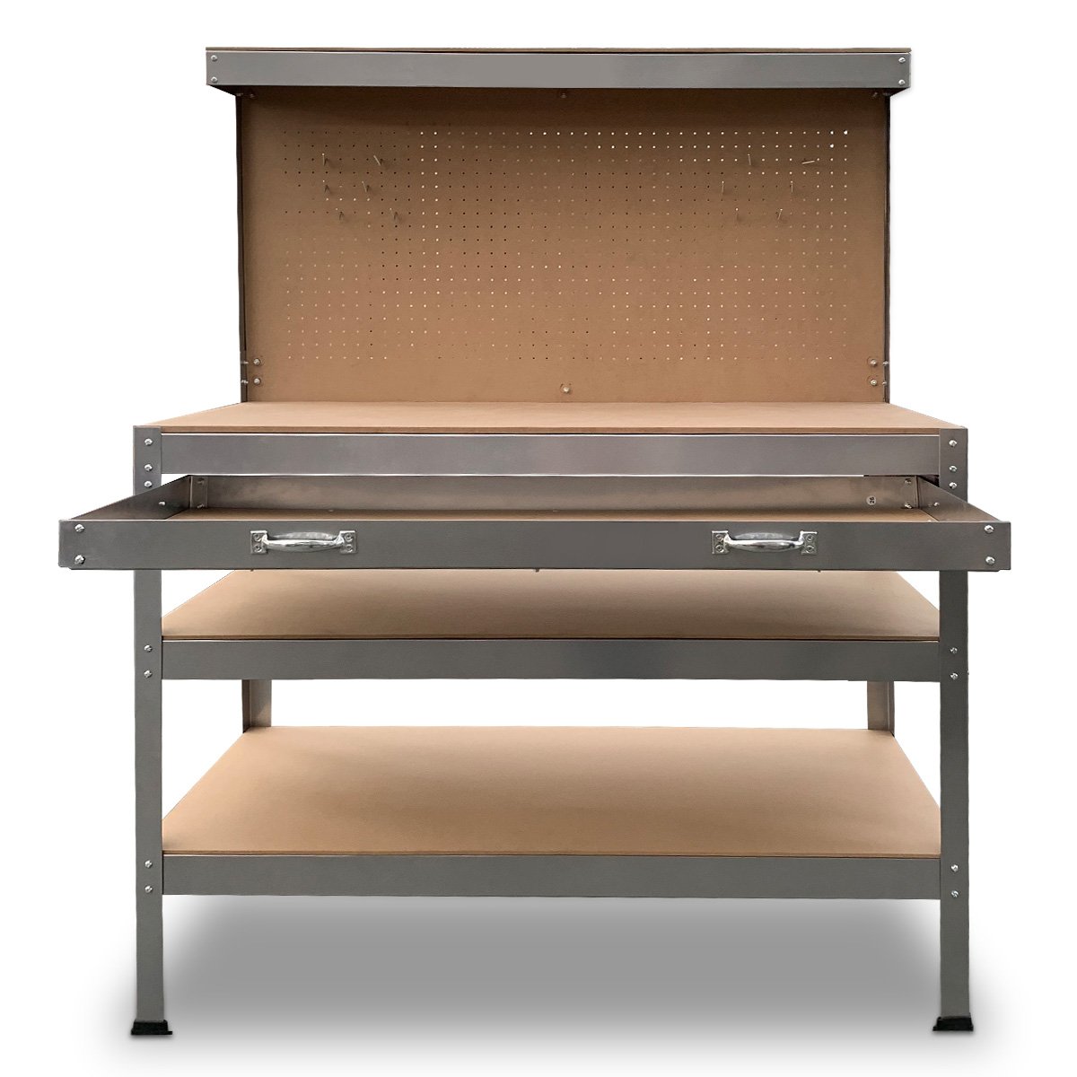 3-layered Work Bench Garage Storage Table 3-layered Tool Shop Shelf Silver