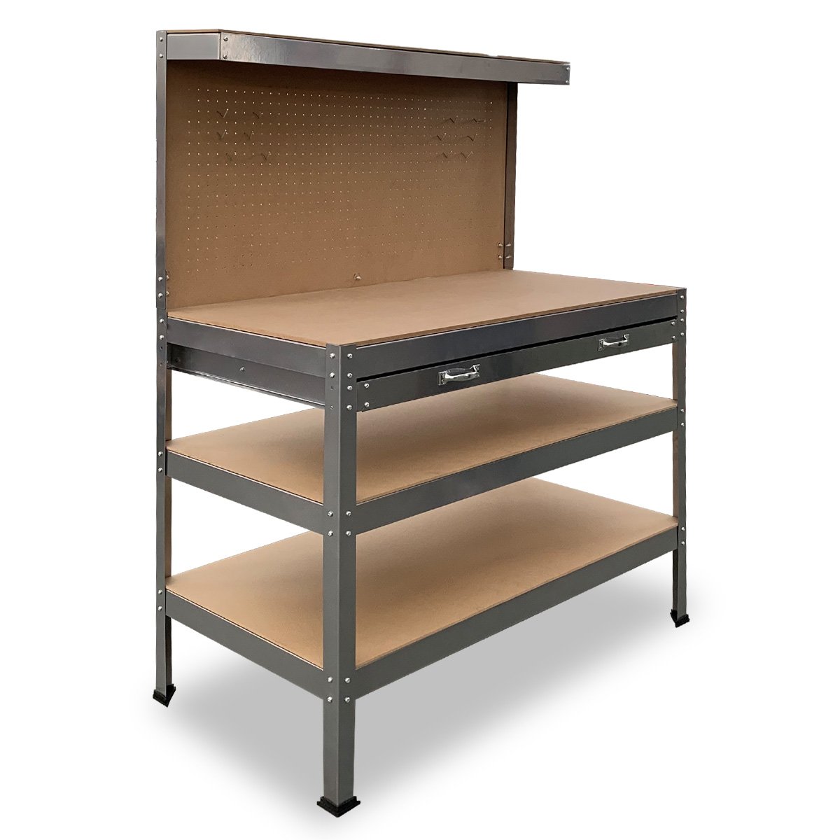 3-layered Work Bench Garage Storage Table 3-layered Tool Shop Shelf Silver