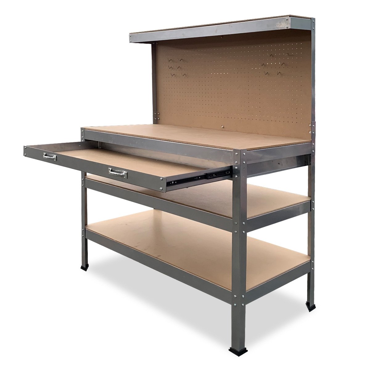 3-layered Work Bench Garage Storage Table 3-layered Tool Shop Shelf Silver