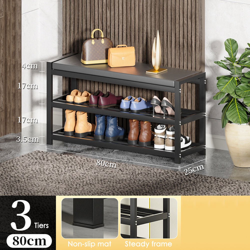 Shoe Rack 3 Tiers 80cm Width Sturdy Steel Multi-layer Shoe Storage Organizer