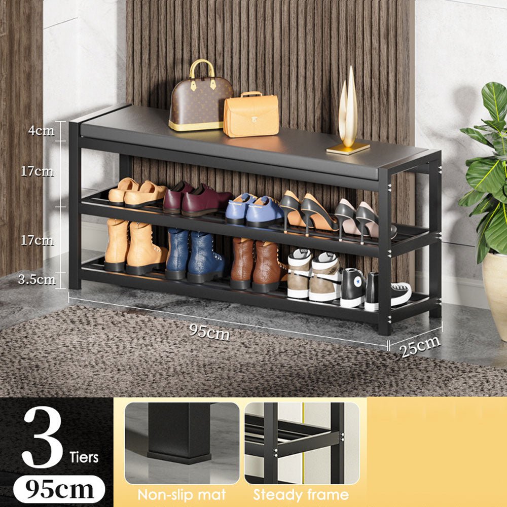 Shoe Rack 3 Tiers 80cm Width Sturdy Steel Multi-layer Shoe Storage Organizer