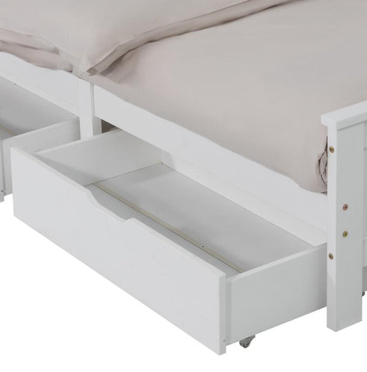 Wooden Bed Frame Storage Trundle 2 x Drawers-White