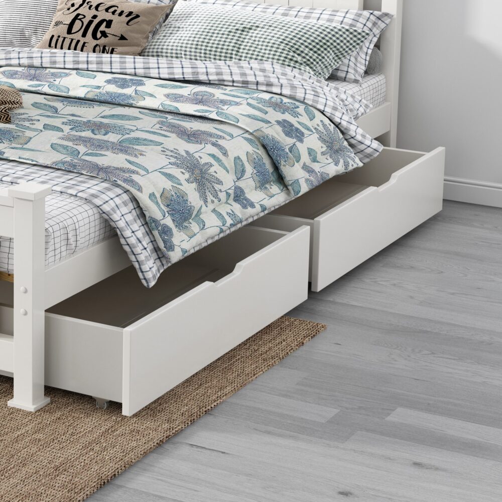 Wooden Bed Frame Storage Trundle 2 x Drawers-White