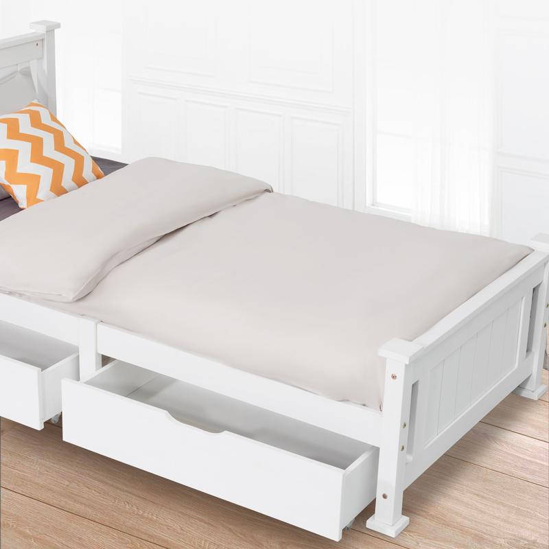 Wooden Bed Frame Storage Trundle 2 x Drawers-White