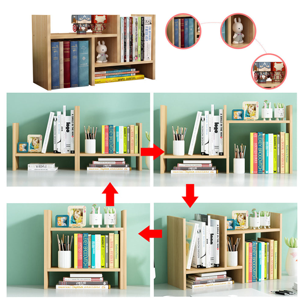 Wood Desktop Bookshelf Display Rack, storage nook