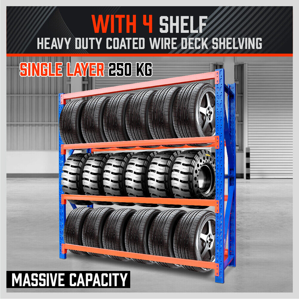 Steel Racks Shelves 2mx2m Garage Storage Warehouse Tyre Shelving 1000 Capacity