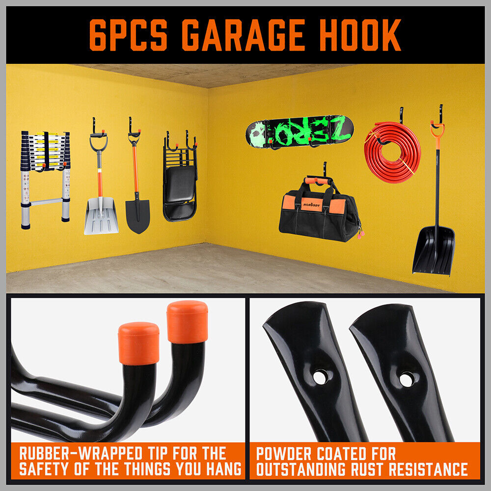 Wall Mount Hooks 12Pc Set Heavy Duty Steel Garage Storage Rack Utility Hangers