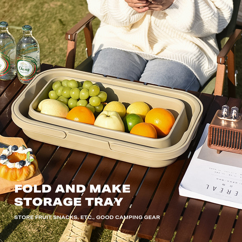 Folding Picnic Basket 2IN1 Portable Outdoor Basket With Lid