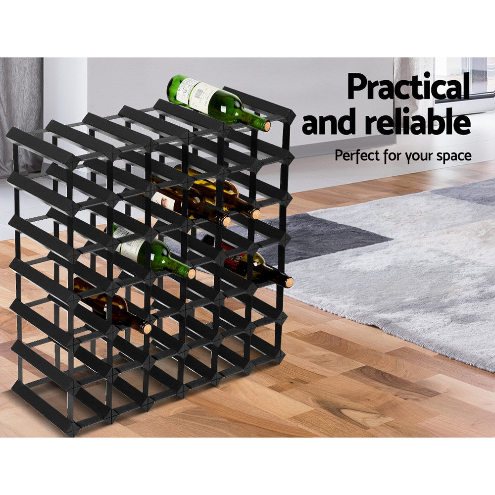 Wine Rack Timber Wine Storage 42 Bottle - Black