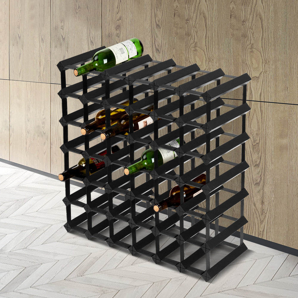 Wine Rack Timber Wine Storage 42 Bottle - Black