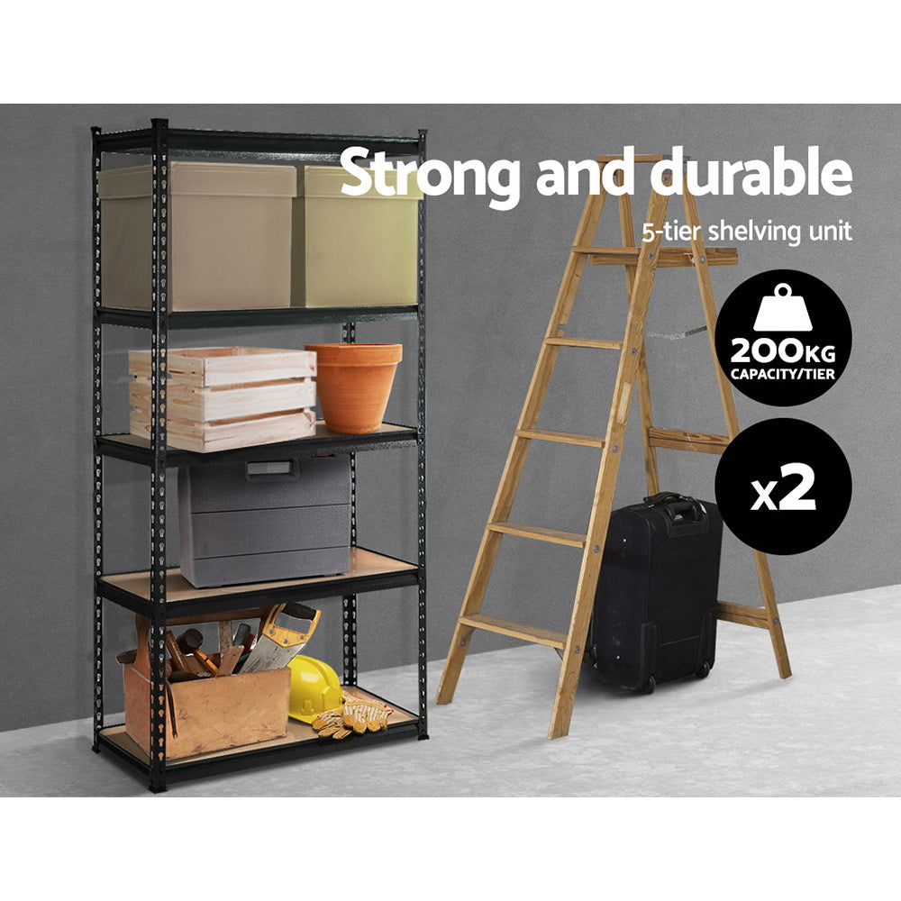 Steel Warehouse Shelving 2x1.8M 5-Shelves Garage Storage Rack Black