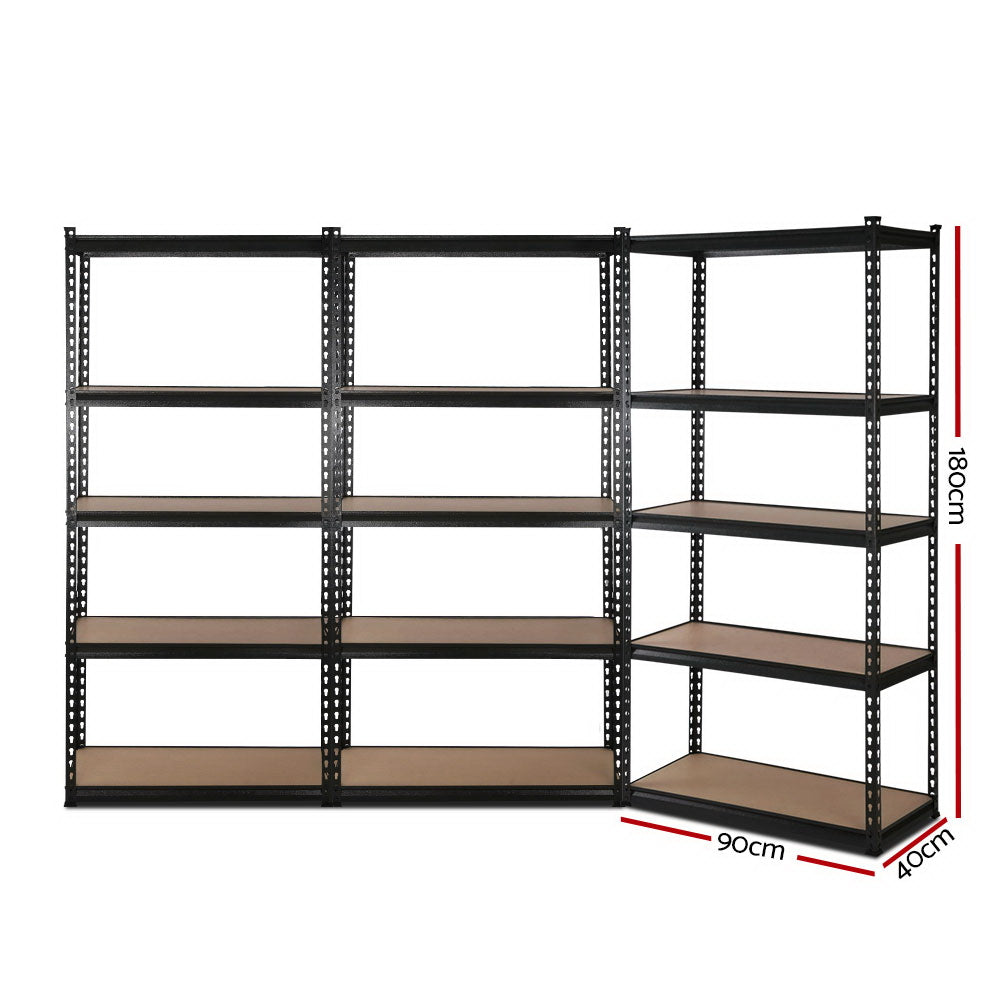 Steel Warehouse Shelving 3x1.8M 5-Shelves Garage Storage Rack Black