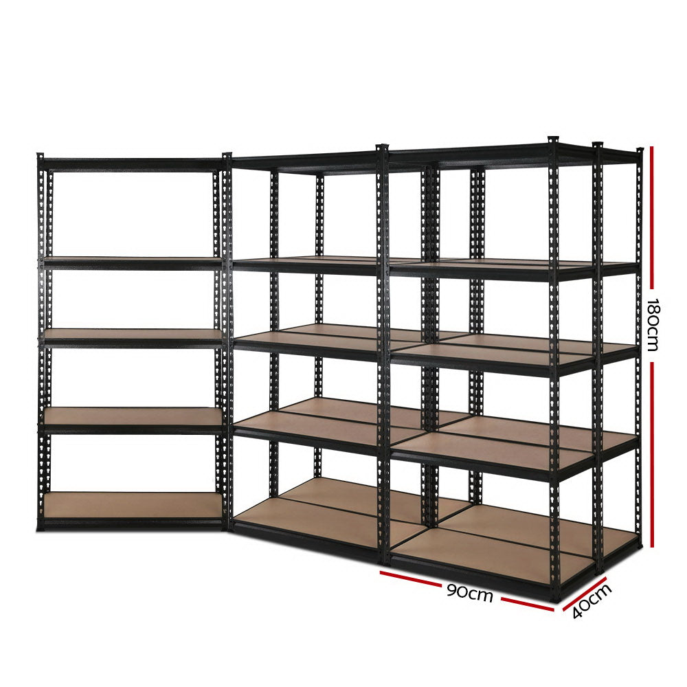 Steel Warehouse Shelving 5x1.8M 5-Shelves Garage Storage Rack Black