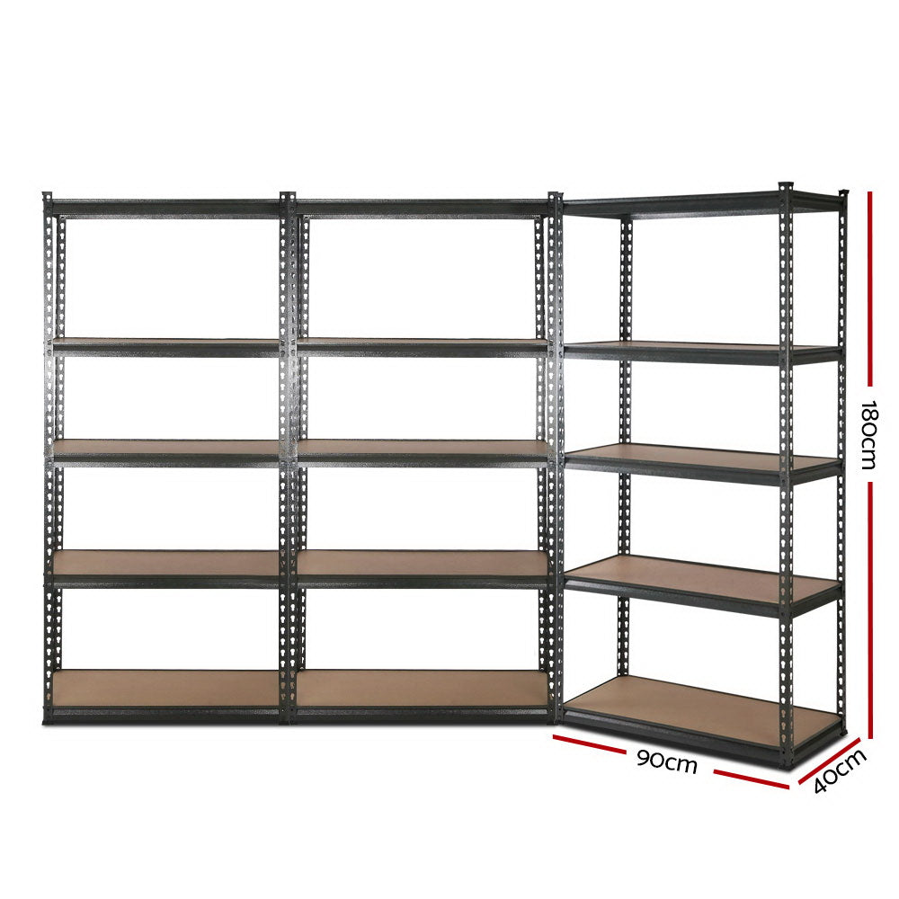 Steel Warehouse Shelving 3x1.8M 5-Shelves  Racking Garage Storage Grey