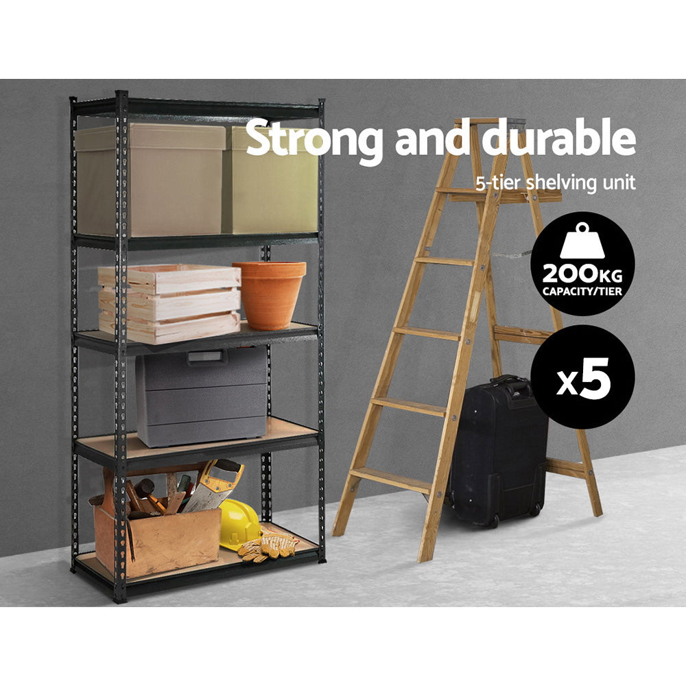 Steel Warehouse Shelving 5x1.8M 5-Shelves Racking Garage Storage Rack Grey